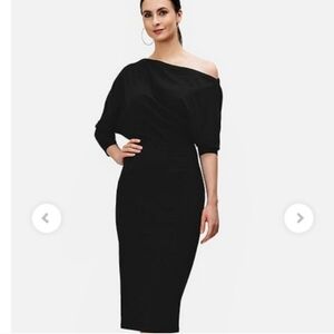 Black Asymmetric Shoulder Cotton Jersey Sheath Dress
